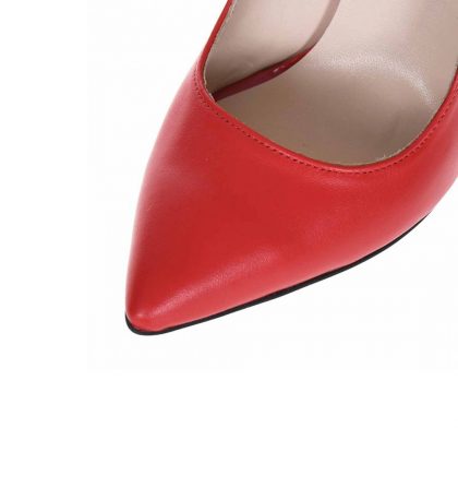 Pantofi rosii stiletto din piele naturala cu funda
