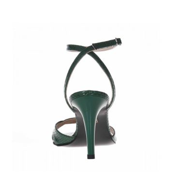 Sandale comode din piele verde croco