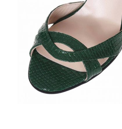 Sandale comode din piele verde croco