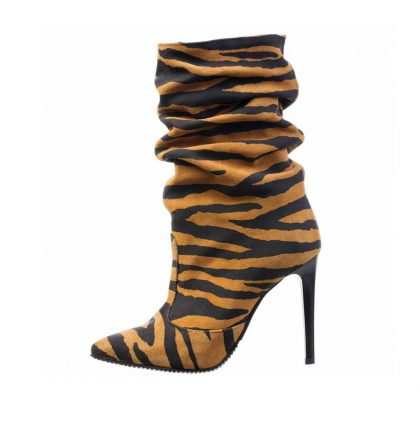 Botine animal print din piele naturala cu toc inalt