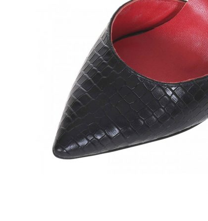 Pantofi decupati stiletto din piele neagra cu presaj croco