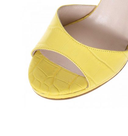 Sandale galbene cu toc inalt si platforma din piele cu presaj croco