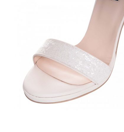Sandale cu toc inalt si platforma din piele alb unt si glitter