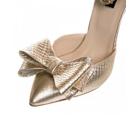 Pantofi decupati stiletto din piele auriu croco