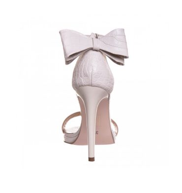 Sandale inalte elegante din piele croco alb unt