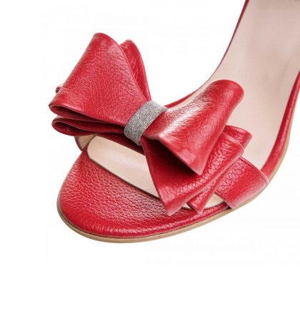 Sandale rosii cu toc clepsidra din piele naturala