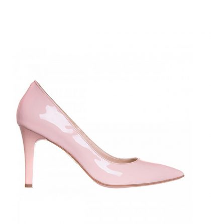 Pantofi dama piele lacuita nude roze toc comod