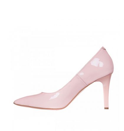 Pantofi dama piele lacuita nude roze toc comod