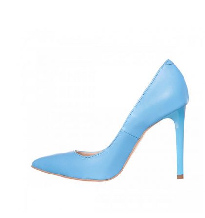 Pantofi bleu stiletto din piele naturala