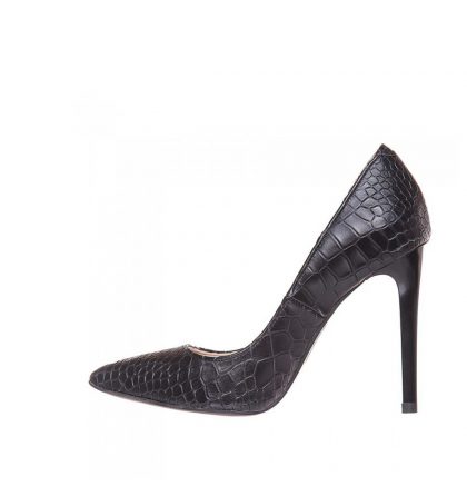 Pantofi eleganti stiletto din piele negru croco