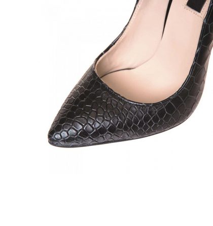 Pantofi eleganti stiletto din piele negru croco