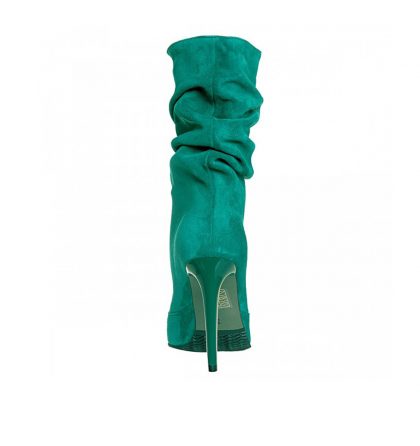 Botine elegante fronsate din piele intoarsa verde crud