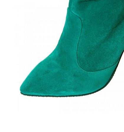 Botine elegante fronsate din piele intoarsa verde crud