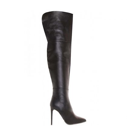 Cizme muschetar stiletto din piele neagra