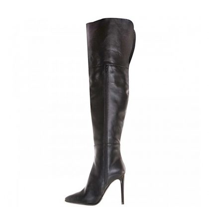 Cizme muschetar stiletto din piele neagra