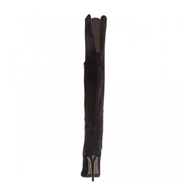 Cizme stiletto muschetar din piele intoarsa neagra