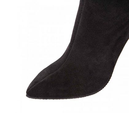 Cizme stiletto muschetar din piele intoarsa neagra