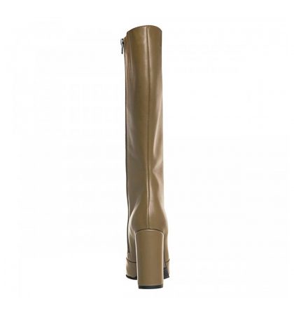 Cizme toc gros din piele verde kaki