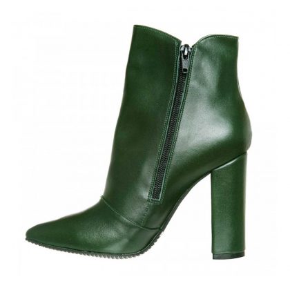 Botine dama piele verde inchis toc gros