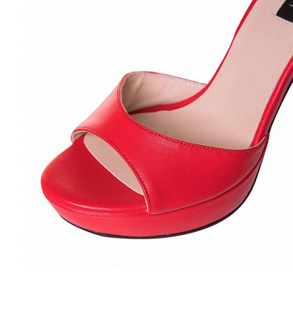 Sandale rosii cu toc gros si platforma din piele naturala