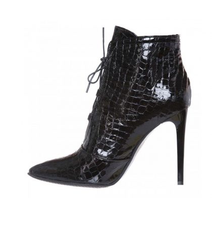 Botine inalte negre dama din piele croco