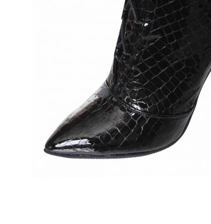 Botine inalte negre dama din piele croco