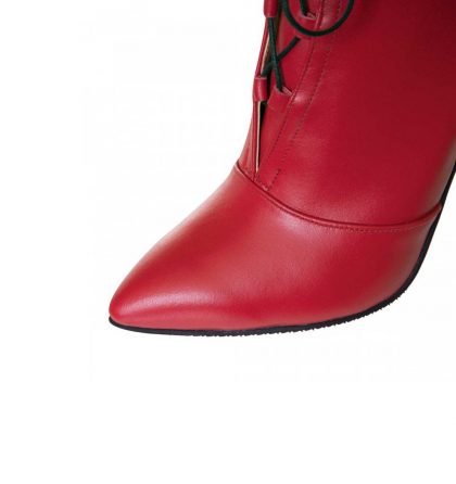 Botine rosii stiletto din piele naturala