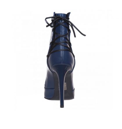 Botine stiletto bleumarin din piele naturala accesorizate cu siret