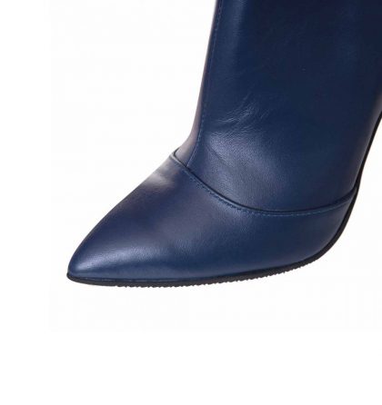 Botine stiletto bleumarin din piele naturala accesorizate cu siret