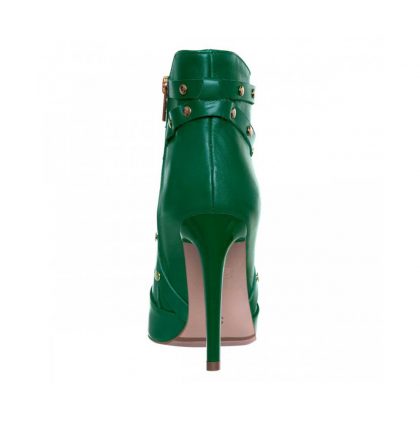 Botine stiletto dama din piele verde accesorizate cu capse