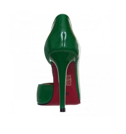 Pantofi decupati stiletto din piele verde croco