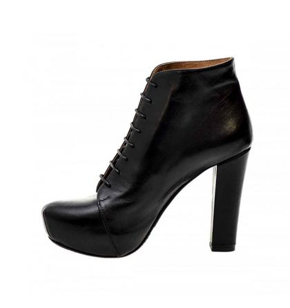 Botine din piele neagra cu platforma ascunsa