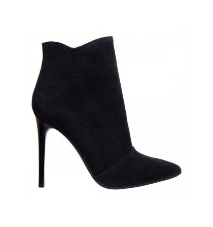 Botine negre stiletto din piele intoarsa