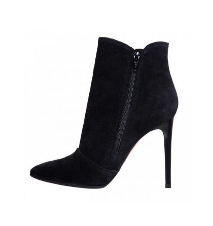 Botine negre stiletto din piele intoarsa