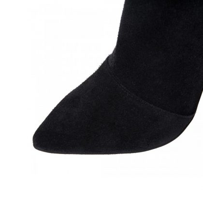 Botine negre stiletto din piele intoarsa