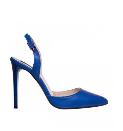 Pantofi decupati stiletto din piele albastra