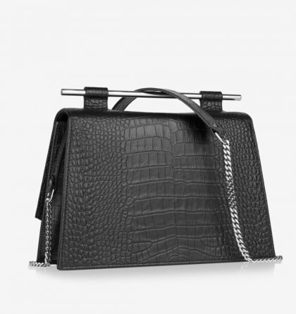 Geanta dama din piele neagra cu imprimeu croco